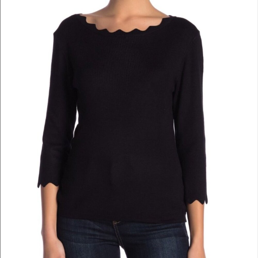 Philosophy Knit Scalloped Neck 3/4 Sleeve Sweater
